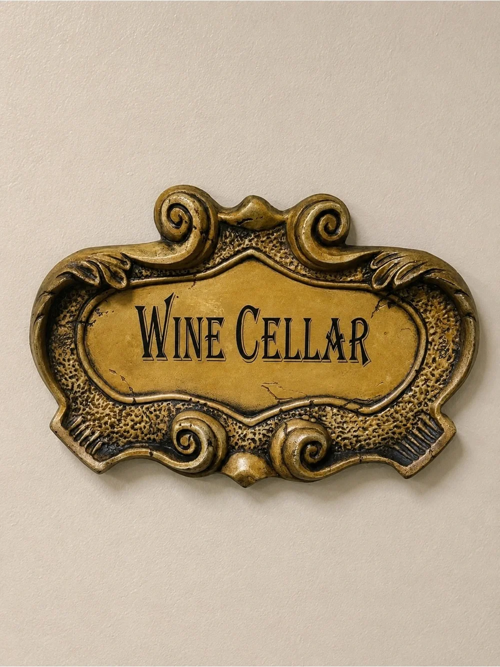 Used Wine Cellar Decorative Wall Plaque in Antique Gold plaster